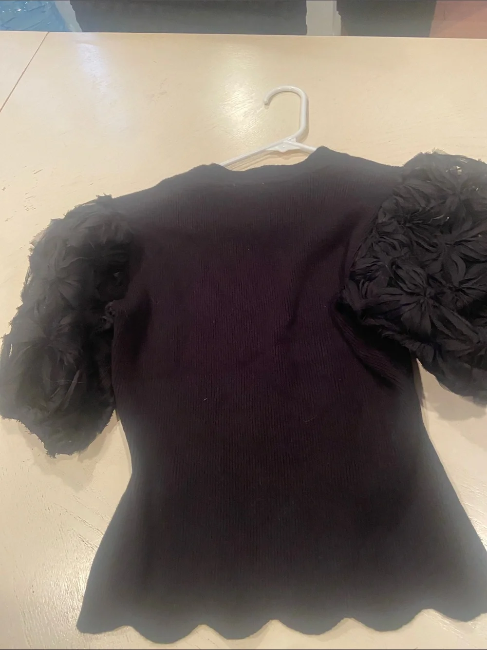 So Me Black Puff-Sleeve Knit Top with Textured Sleeves